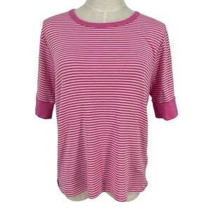 Polo Ralph Lauren Pink White‎ Stripe Quarter Sleeve Crew Neck T Shirt Women XL